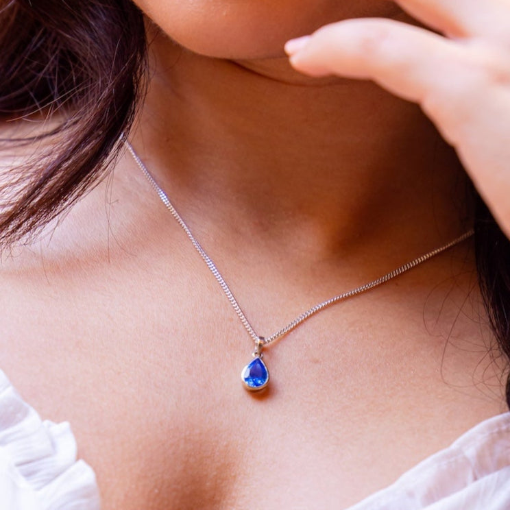 Natural Blue Topaz Drop Pendant